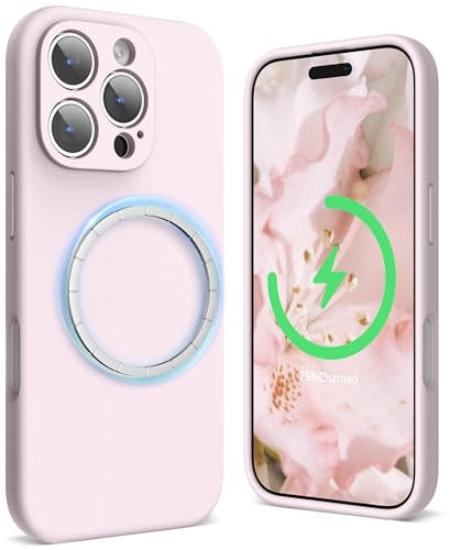 SURPHY Coque Magnetique pour iPhone 16 Pro Max, Coque Silicone Liquide de Protection Complète de l'Objectif de Caméra pour iPhone 16 Pro Max 6,9 Pouces, Rose Craie