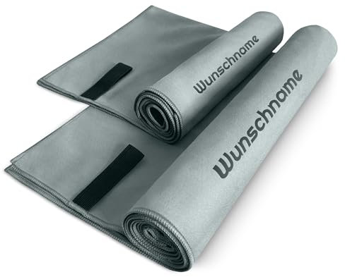 Mikrofaser Handtuch mit Namen Bestickt, Oeko-TEX® - Personalisiertes, schnelltrocknendes Handtuch mit gesticktem Wunschtext ideal für Fitness, Sport und Reisen (Grau, 70 x 140 cm)