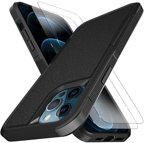 KaiMai for iPhone 12 Pro Max Case, [10 FT Military Grade Drop Protection] [Non-Slip] [2 pcs TPE HD Screen Protector] Heavy Duty Full-Body Shockproof Case for iPhone 12 Pro Max 6.7“-Black