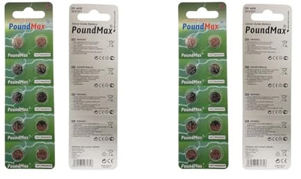 10 x PoundMax SR44 1.55 V Silver Oxide Button Cell Battery (Pack of 2)
