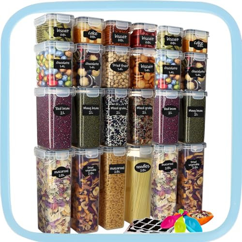Ordeluxe Contenedores de alimentos de 42 L con tapas herméticas, juego de organizadores de cocina, sin BPA, transparente, 24 piezas