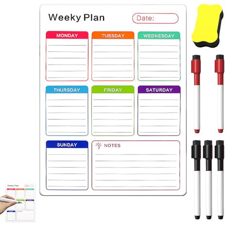 7 Pcs Weekly Planner Whiteboard Weekly Planner Magnetic, Magnetic Weekly Planner for Fridge, A4 Magnetic Weekly Planner Weekly Family Calendar for Wall