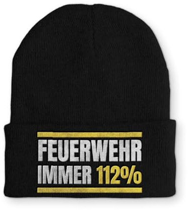 tshirtladen Mütze mit Spruch Feuerwehr Immer 112% Wintermütze lustige Beanie, Farbe: Black