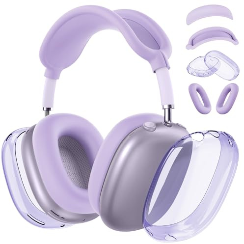 Silicone Case Cover for AirPods, Clear Soft TPU Ear Cups Cover/Ear Pad Case Cover/Headband Cover, Transparent Accessories for Apple AirPods (USB-C), Pastel Lilac