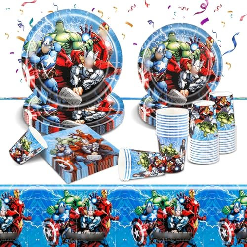 Birthday Party Tableware Set- 51Pcs Birthday Dinnerware Set Party Table Decorations Tableware Decor Disposable Paper Plates Cups Napkins Tablecloth for Kids Babyshower Party Supplies for 10 Guests