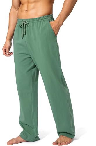 EUHOM Jogginghose Herren Baumwolle Trainingshose Lang Sweathose Atmungsaktiv Freizeithose Sporthose Yogahose Leichte Fitness Hose mit Taschen (Grün-1, M)
