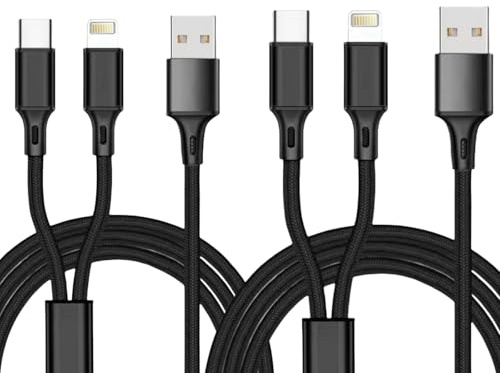 ONGAHON Multi Charging Cable 1M/2Pack MFi Certifed 2 In 1 Lightning & Type C Multi Head Charger Cord 66W Max Fast Charge Compatible with All Type C Android Device and All iOS Devices