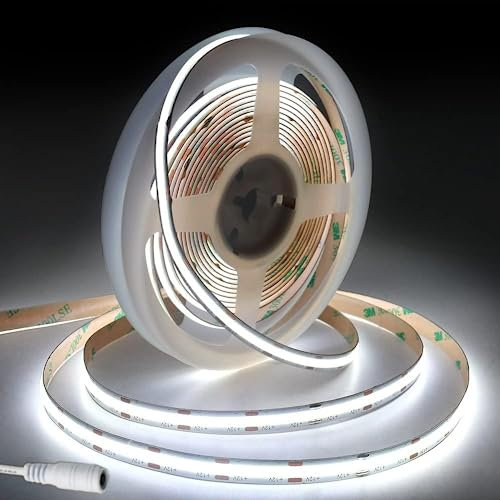 JBdusn 12V COB LED Streifen 6000K, 5m Flexibel Hohe Dichte 8mm Breite LED Strip 480LEDs/m Schneidbar LED Licht Band Selbstklebend fürSchlafzimmer Küche DIY Beleuchtungsprojekt(Ohne Netzteil)