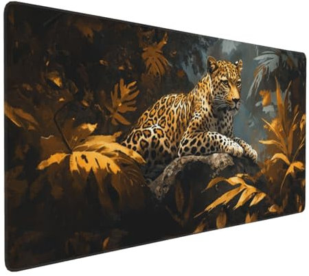 Tapis de Souris Feuilles Tapis de Souris XXL 1200x600x4mm Tapis de Souris Gamer léopard Tapis de Souris Ergonomique,Base en Caoutchouc Antidérapante,Facile à Nettoyer,Imperméable à l'eau,Deco Bureau