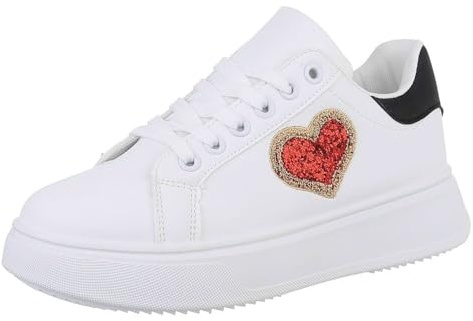 Ital Design Damen Low-Top Sneaker mit Schnürung und Flacher Sohle, runde Spitze, Weiß, Gr. 41