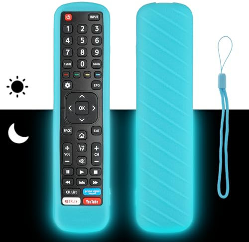 Custodia Telecomando in Silicone Compatibile Con Hisense EN2BI27H EN2BF27H EN2BB27H EN2X27HS EN2D27 EN2AK27H TV Telecomando Copertura Protettiva Antiurto Con un Cordino(Blu Fluorescente)