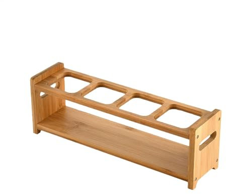 Youngwier Wooden 4-Hole Oil Bottle Rack Organiser - Brown, Approx. 32 x 8 x 10 cm, Kitchen Storage and Organization