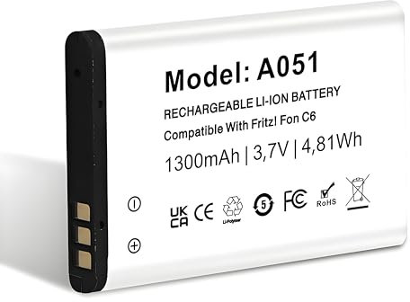 Akku für AVM Fritz!Fon C6 Telefon, 2025 Neu Aufgerüstet 1300mAh Ultra-Hohe Kapazität Hohe Leistung Wiederaufladbare Li-Ionen Ersatzakku bis 20+ Stunden Gesprächsdauer (1, A051)