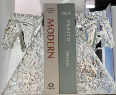 Bibliothèque en cristal robuste avec serre-livres en forme de tête de cheval fabriquée à la main, design géométrique antidérapant, 1 paire d'étagères décoratives de bureau pour bureau et maison