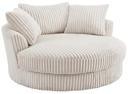 Home Detail Skyler Swivel Loveseat, Cream Teddy Jumbo Cord