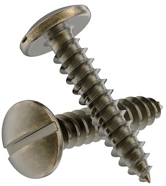 RS558-SAB Lot de 25 vis à bois à tête ronde fendue en laiton antique de 5/8 po – Vis autotaraudeuses pour bois
