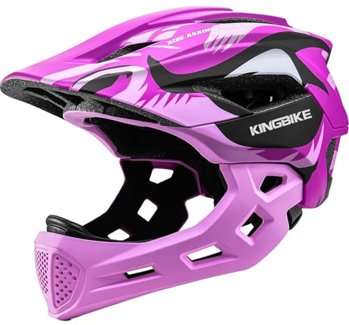 Kids Full Face Helmet Convertible Toddler Bike Helmets with Detachable Chin Guard Boys Girls 4-10 Years Skateboard Scooter Balance Bike BMX MTB Bicycle (Pink Violet)