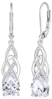JO WISDOM Damen Hängende Ohrringe Silber 925 Unendlichkeits Keltischem Knoten Ohrhänger 3A Zirkonia Geburtsstein,Irischer Schmuck für Frauen
