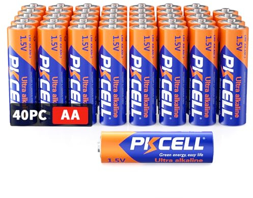 PKCELL AA Batteries 1.5V Alkaline, 40-Pack for Daily Devices | heavy-duty AA cells, 10-year shelf life. Ideal for remotes, clocks, toys, flashlights, keyboards, mice. single-use only.