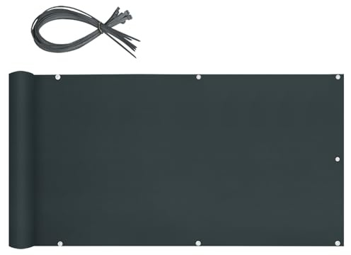 Sekey Balkon Sichtschutz Balkonabdeckung 90x800cm - Reißfeste Ösen mit Kunststoffeinlage, Oxford-Stoff Balkonverkleidung mit Kabelbindern, Blickdicht, Wasserdicht & Windschutz, Anthrazit