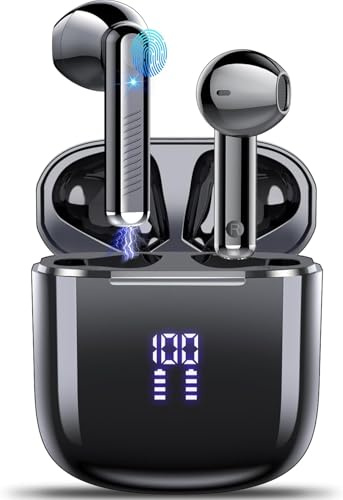 OYIB Wireless Earbuds, 2026 New Bluetooth 5.3 Headphones with HiFi Stereo and ENC Noise Cancelling Mic, 25H Bluetooth Earphones with LED Display and IP7 Waterproof for Workout/Running/Fitness, Black