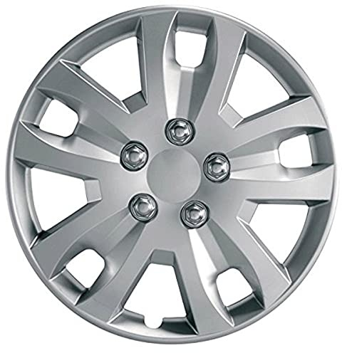 RING 14 Gyro Wheel Trims, Impact Resistant Car Wheel Covers, With High Gloss Finish And Chrome Wheel Nuts, Rust Resistant, Silver (Set of 4)