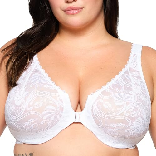 Women's Plus Size WonderWire Front-Closure Stretch Lace Underwire Bra #9245