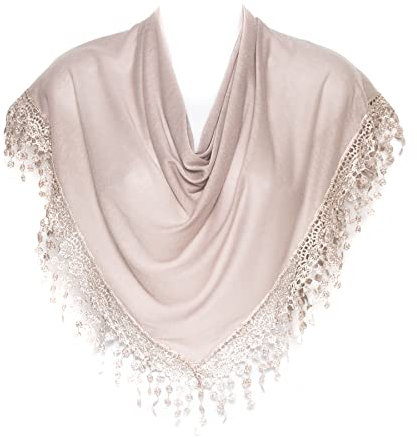 Hat To Socks Foulard Triangulaire avec Bande de Dentelles aux Fuseaux à Franges, pour les Femmes (Latté)