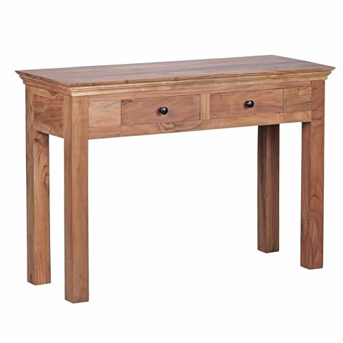 Wohnling Konsolentisch Mumbai Massivholz Akazie Konsole mit 2 Schubladen Schreibtisch 110 x 40 cm Landhaus-Stil Sideboard