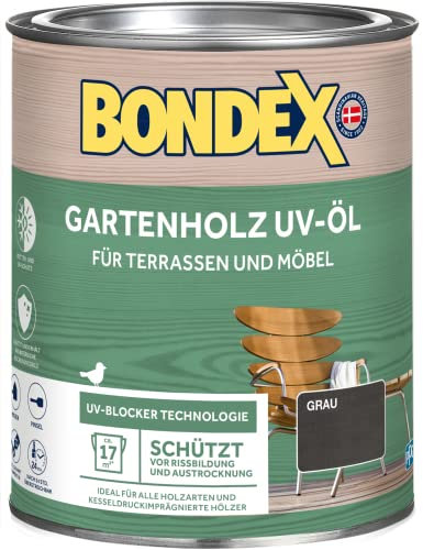 Bondex 377946 Gartenholz UV-Öl grau 0,75 L für 17 m² - Schützt Vor Rissbildung Und Austrocknung - Holzschutz mit UV-Blocker Technologie