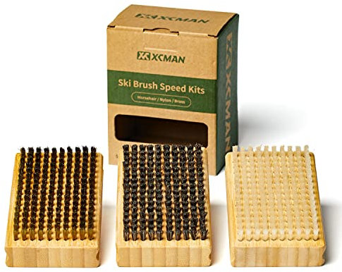 XCMAN Skibürsten 3er Set mit Nylonbürste, Rosshaarbürste u. Kupferbürste Wachsbürsten für Alpin-, Snowboard und Nordic-Ski