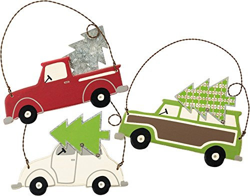 Primitives by Kathy Weihnachtsschmuck aus Zinn, Holz, 3 Stück, Bringing The Tree, 3 Stück