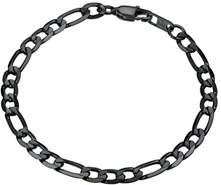 PROSTEEL Figarokette Armband schwarz 6mm breit Herren Edelstahl Armband 3+1 Glieder Link Kettenarmband Armkette, Länge 19cm