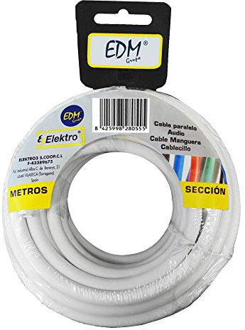 EDP 2 x 0.50 White 10m Audio Cable, Parallel Spool Reel, 3.5mm & RCA (Phono) Male-to-Male, Indoor Use, Compatible with Music Player, Smartphone, Headphone, Speaker, Microphone
