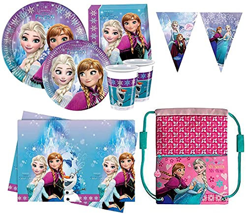 Ergogo - Kit de decoración de Frozen para cumpleaños de niños y princesas Disney, guirnalda de fiesta para decoración de mesa, accesorios y decoraciones – Mantel, servilletas, vasos y platos.