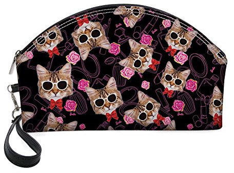 Showudesigns Trousse de toilette pour femme et fille - Motif chat - Noir