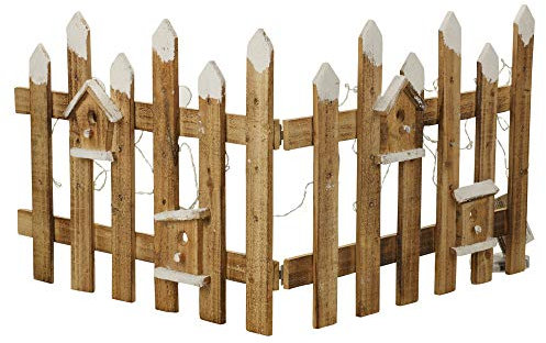 URBNLIVING - Staccionata innevata per albero di Natale, in legno rustico, con 30 luci LED, Marrone, 2 pezzi