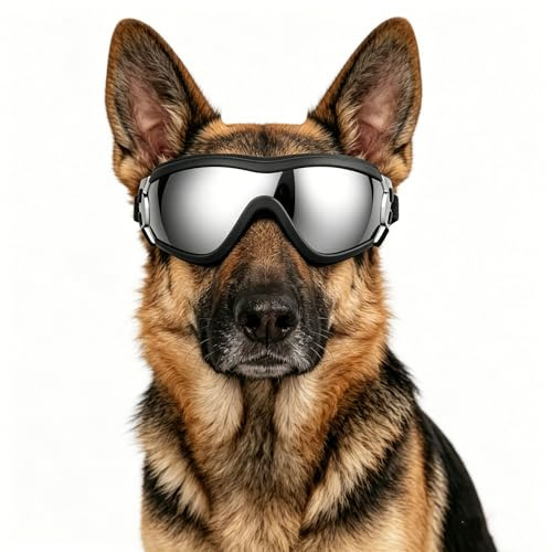 NAMSAN Dog Goggles Medium to Large Breed, Anti-UV Sunglasses for Dogs Large Breeds, Windproof Driving Dog Eye Protection, Doggy Glasses with Elastic Straps, Adjustable, Black
