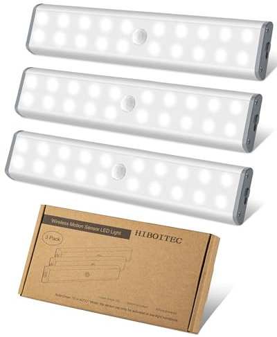 HIBOITEC Motion Sensor Night Light, Wireless USB Rechargeable Under Cabinet Lighting, Magnetic Under Counter Closet Light, Kitchen with 20 LED for Wardrobe, Cupboard, Stairs (White)