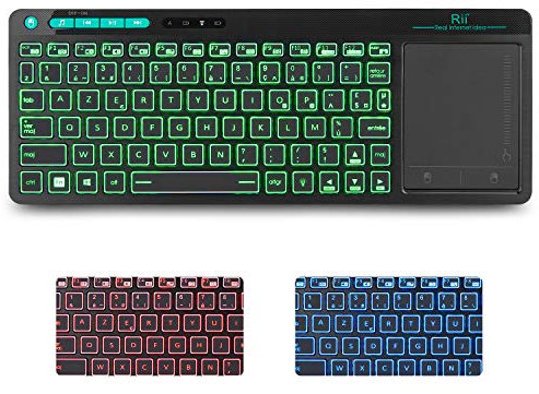 Rii (Nouvelle Generation K18 + RGB Tastiera Senza Fili Francese (AZERTY) con Mouse Touch di Grandi Dimensioni Integrato Senza Fili, Batteria agli ioni di Litio Ricaricabile