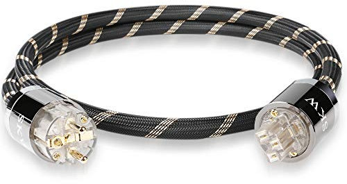 SKW Audiophile High End Netzkabel, Schuko-Stecker-auf-Buchse-Stromkabel, EU-Stecker für Subwoofer, Verstärker, DV/AV (Schwarz，1.5M)