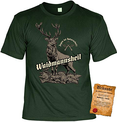 Jäger Tshirt, Spruch - Motiv Jagdsport : Jagen ist Naturschutz Waidmannsheil - Bekleidung Jäger, Jagd, Hirsch-Motiv Gr: XL