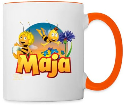 Spreadshirt Biene Maja Zusammen mit Willi Tasse Zweifarbig, One size, Weiß/Orange