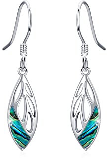 Damen Ohrhänger Blätter 925 Sterling Silber Blatt Ohrringe Abalone Muschel Tropfen Ohrringe Schmuck Geschenk für Mutter Mama Mädchen Damen Ehefrau Frauen Kinder Mama Geburtstagsgeschenk