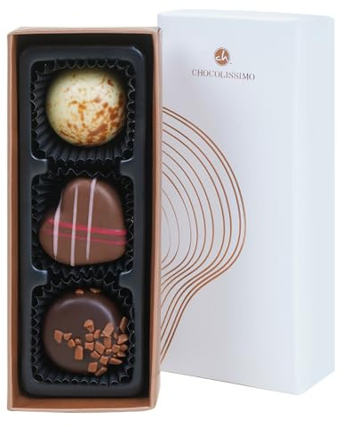 CHOCOLISSIMO - Weihnachtspralinen - kleines Schokolade Geschenk Weihnachten - 3 handgemachte Pralinen - Weihnachtsschokolade, Nikolaus Geschenke für Frauen, Männer, Papa, Mama - Xmas Choco Three
