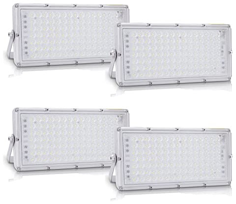 Bellanny 4 Pack LED Strahler 100W, 10000LM Superhell Scheinwerfer, 6500K Kaltweiß Flutlicht - IP65 Wasserdicht Fluter Außenstrahler Wandleuchten für Garten Auffahrt Garage Terrassen