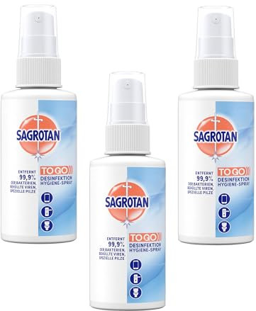Sagrotan To Go Hygiene Pumpspray – Desinfektionsmittel für Textilien und Oberflächen im Haushalt – 3 x 100 ml Sprühflasche im praktischen Vorteilspack