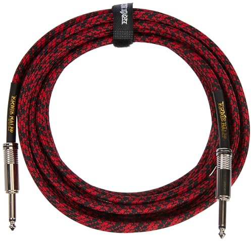 Ernie Ball Geflochtenes Instrumentenkabel gerade/gerade 5,49 m (18 ft) - Rot/Schwarz