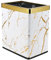 QLHIBLY Metal Recycling Waste Paper Bin with Leather Cover, 10L Double Layer Bin for Bedroom, Bathroom, Kitchen, Office, High Class Hotel (White and Gold Marble)