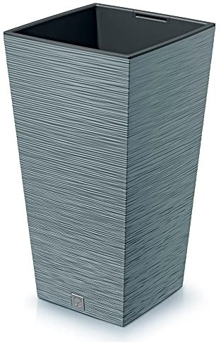 Macetero color cemento, con depósito, colección FURU, de 29,5 x 29,5 x 55 cm, capacidad de 14 L.